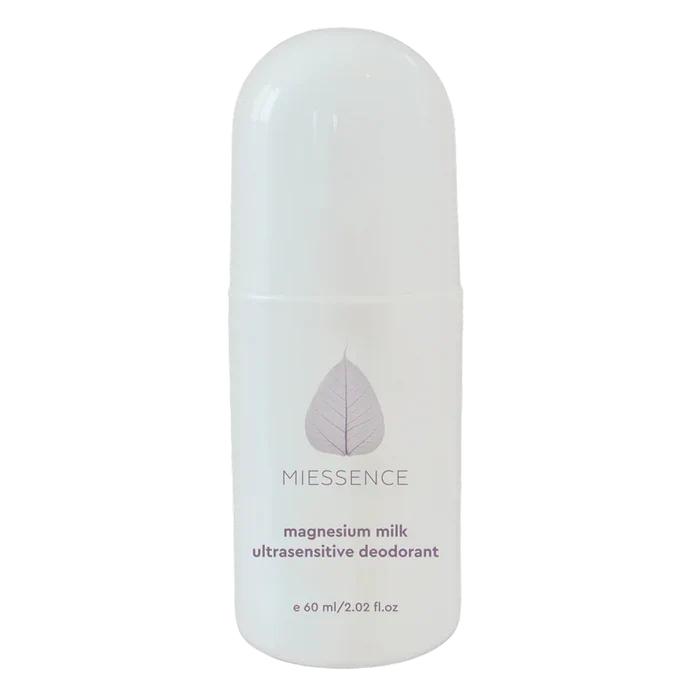 White deodorant bottle with 'Miessence' branding on a white background