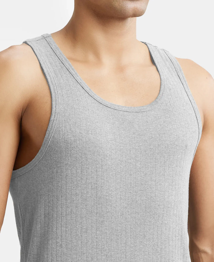 Super Combed Cotton Rib Round Neck with Racerback Gym Vest - Steel Grey Melange