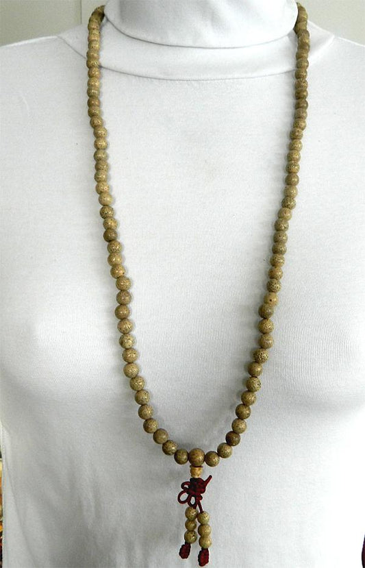 108 Bead Mala Necklace - Lotus Seed on Stretch Cord