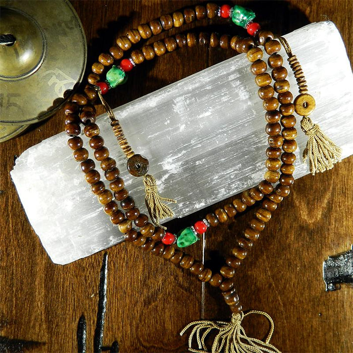 108 Bead Mala Necklace - Natural Yak Bone & Turquoise
