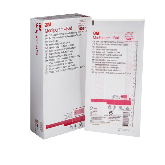 3M Medipore + Pad Soft Cloth Adhesive Dressing, 3.5 x 8 Inch