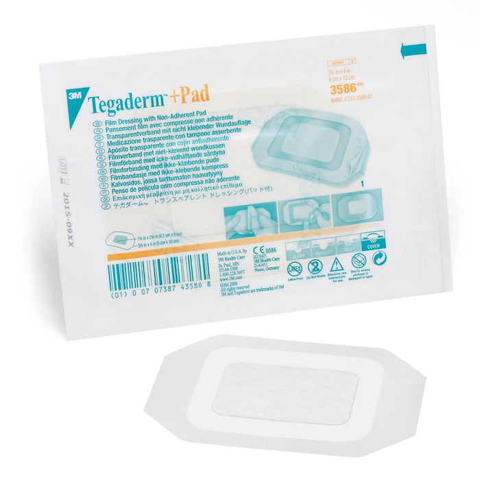 3M Tegaderm +Pad Transparent Film Dressing with Non-Adherent Pad — 3.5" x 4", Rectangular