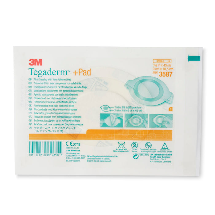 3M Tegaderm +Pad Transparent Film Dressing with Non-Adherent Pad — 3.5" x 4-1/8", Oval