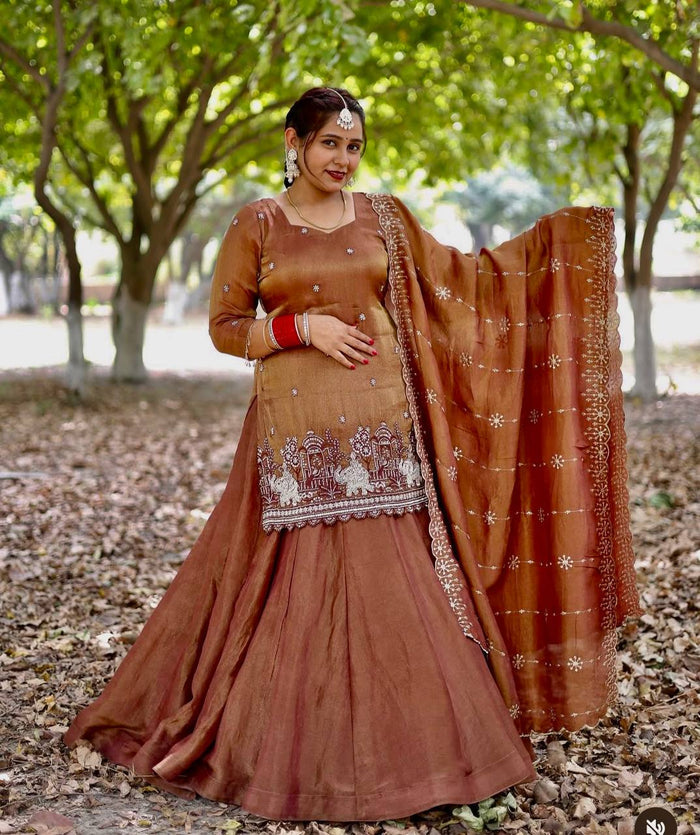 A Brown Embroidered Silk Suit