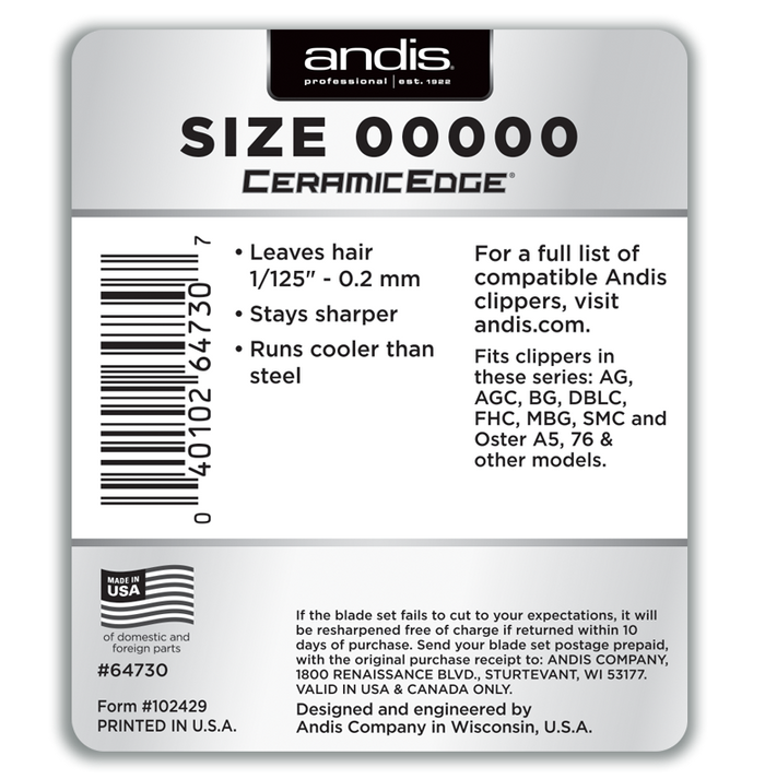 Andis CeramicEdge® Detachable Blade, Size 00000