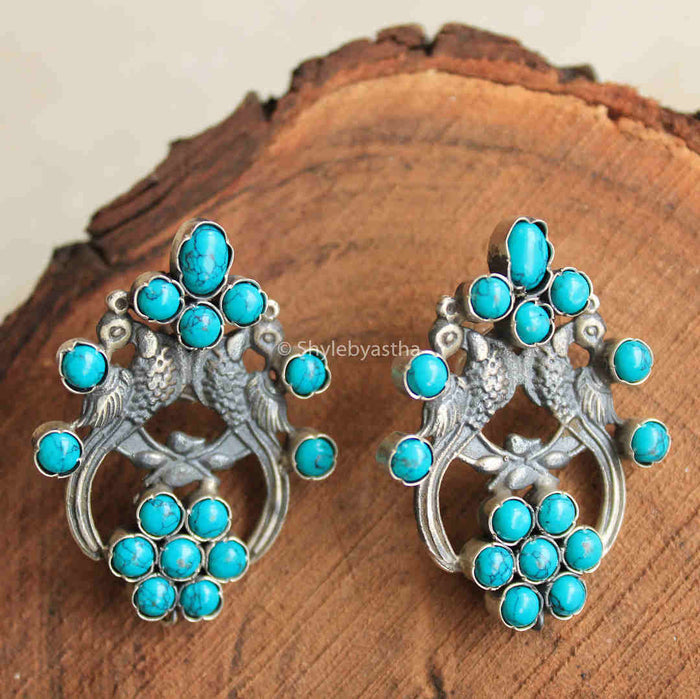 Anvaya Dual Peacock Turquoise Studs