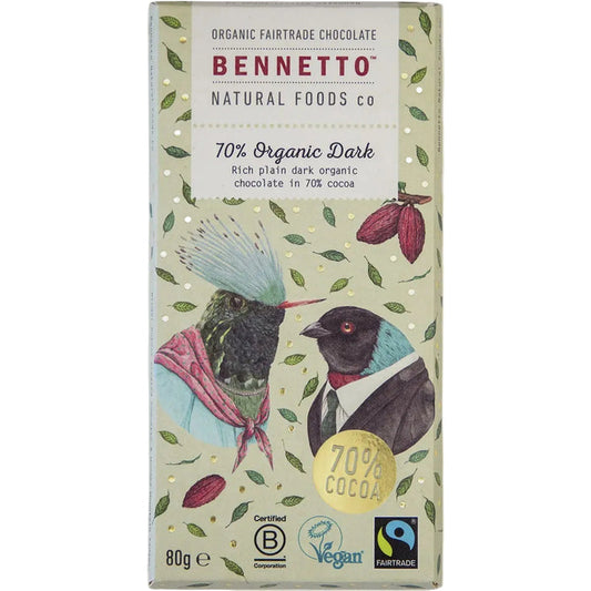 Bennetto Organic Choc Dark Chocolate 80g - 70%
