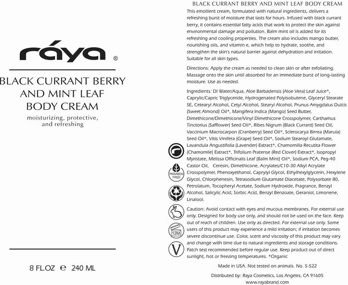 BLACK CURRANT BERRY AND MINT LEAF BODY CREAM (S-522) RAYA SPA - rayaspa