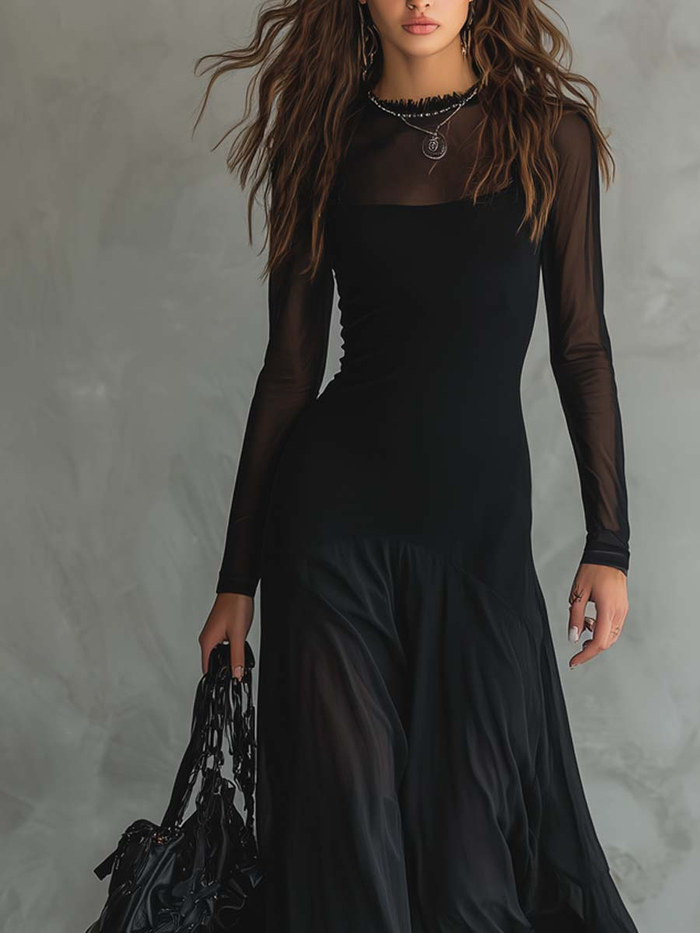 Black Loose-Fit Tulle Maxi Dress 🖤
