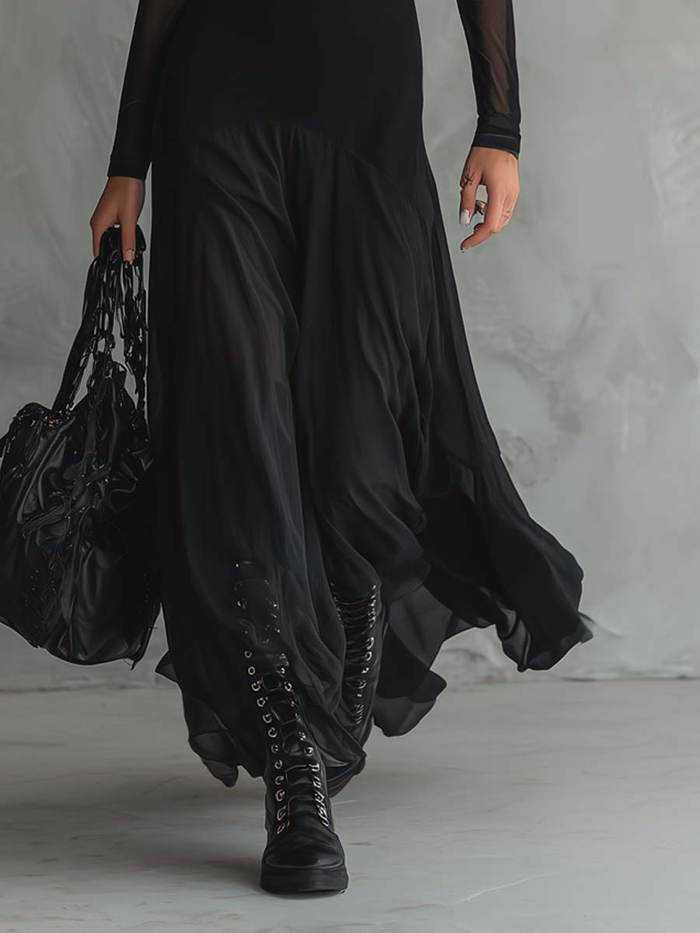 Black Loose-Fit Tulle Maxi Dress 🖤