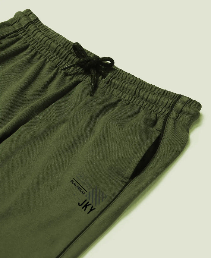 Boy's Super Combed Cotton Rich Graphic Printed Trackpants with Contrast Side Piping - Thyme