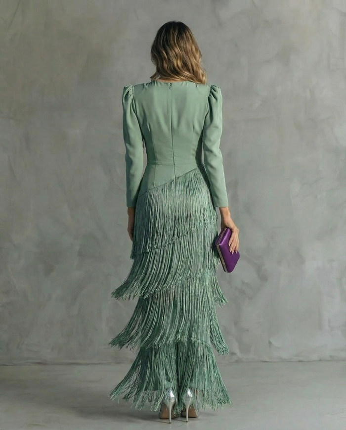 Chiara – Elegant Dress with Fringe Sleeves