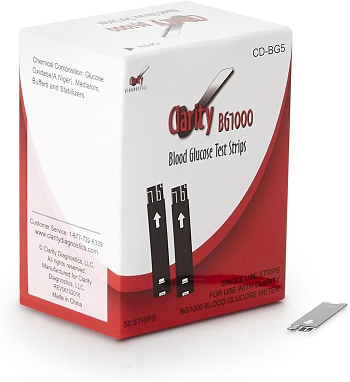 Clarity BG1000 Blood Glucose Test Strips, 50 Count - CD-BG5-Box - LL Medico