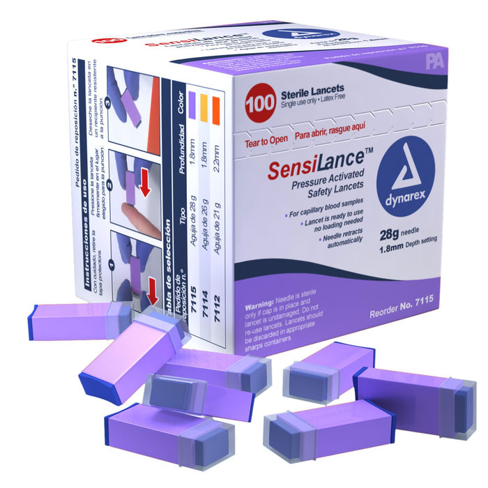 Dynarex SensiLance Safety Lancets, 28 Gauge - 7115-Box - LL Medico