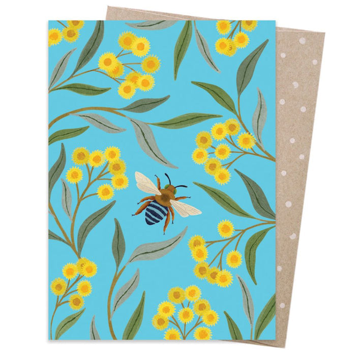 Earth Greetings Card - Negin Maddock - Wattle & Blue Banded Bee