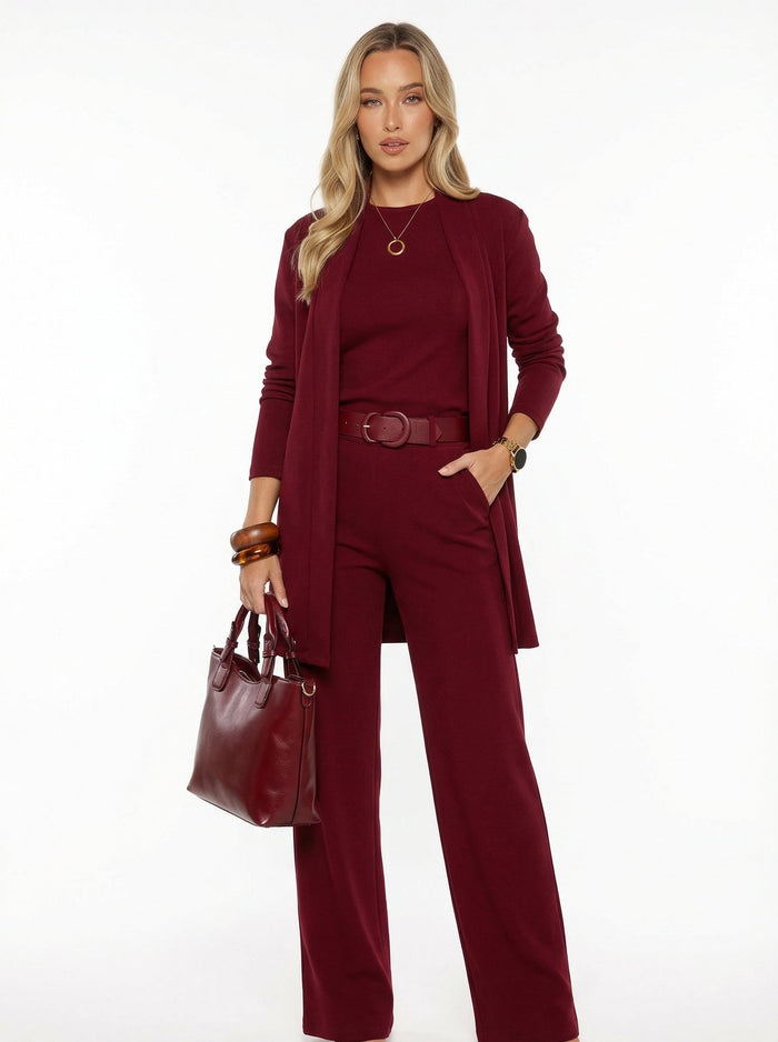 Elena Set – Long Cardigan, Top and Trousers