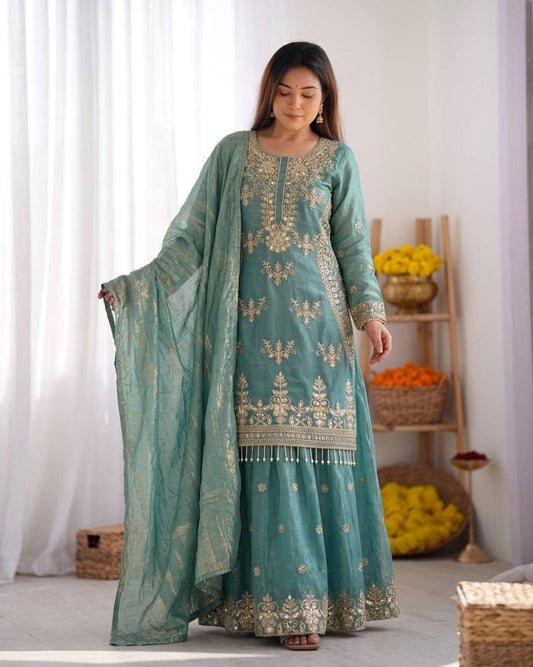 Emerald Elegance with Golden Threads