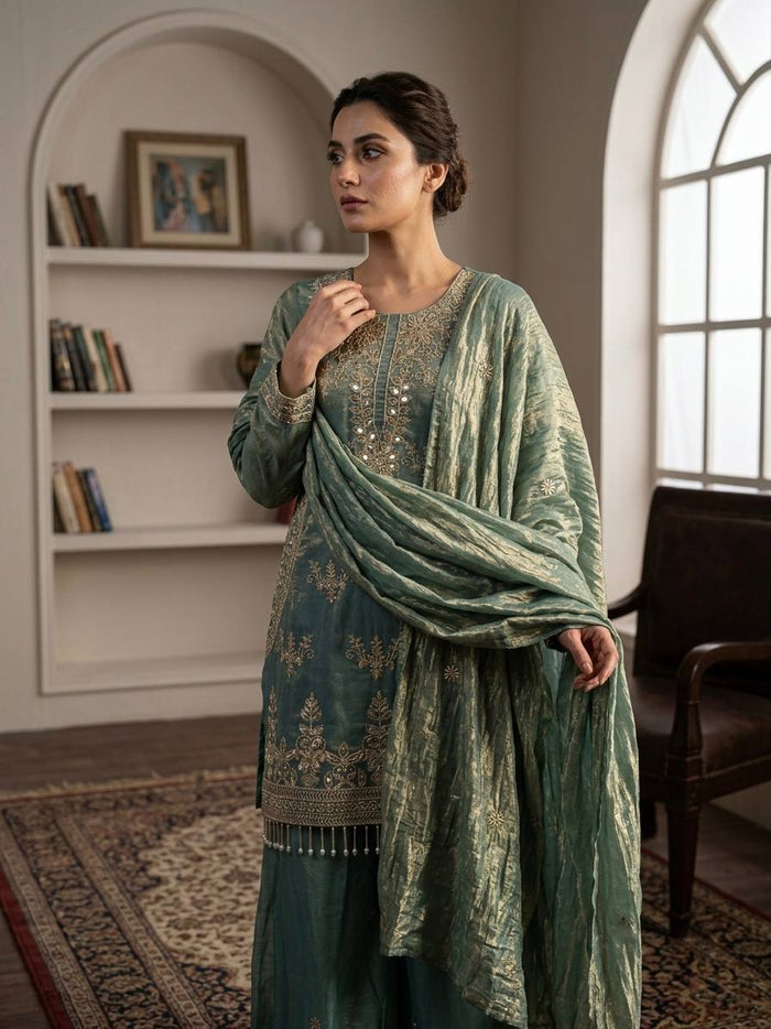 Emerald Elegance with Golden Threads