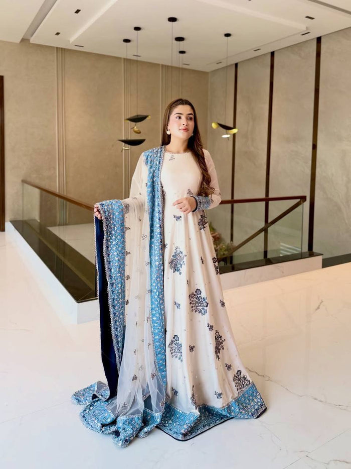Ethereal Elegance White Blue Anarkali