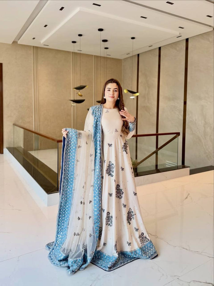 Ethereal Elegance White Blue Anarkali