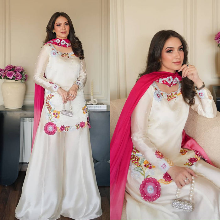 Graceful Woman in White and Pink