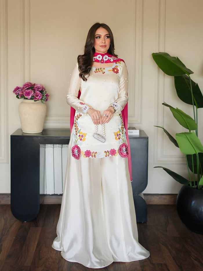 Graceful Woman in White and Pink