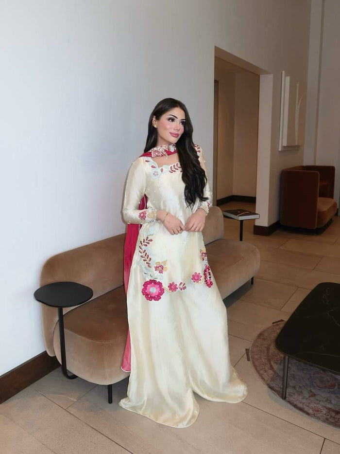 Graceful Woman in White and Pink