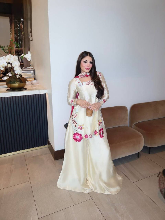 Graceful Woman in White and Pink