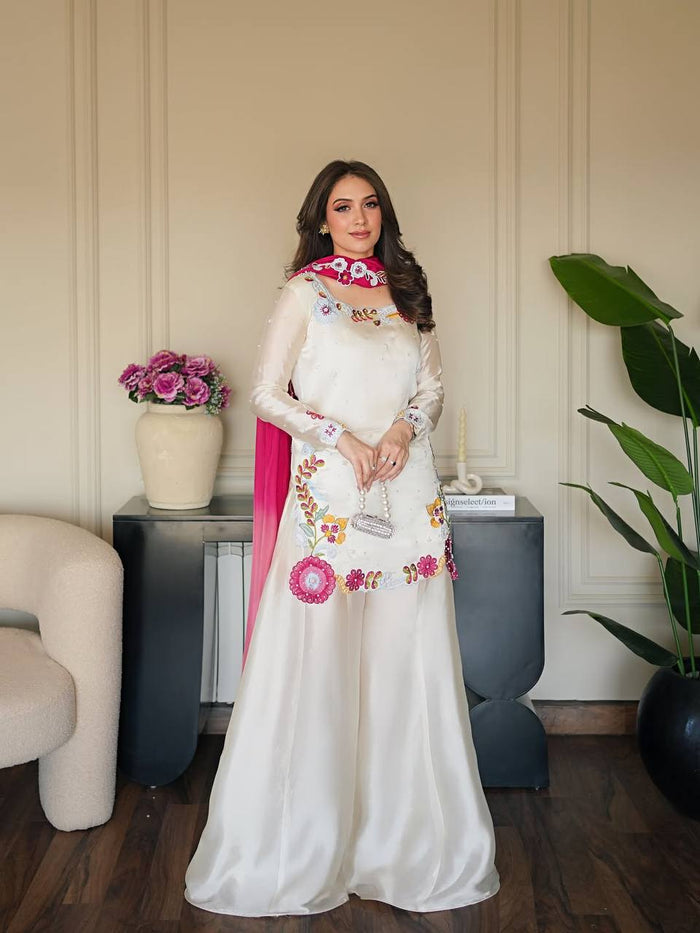 Graceful Woman in White and Pink