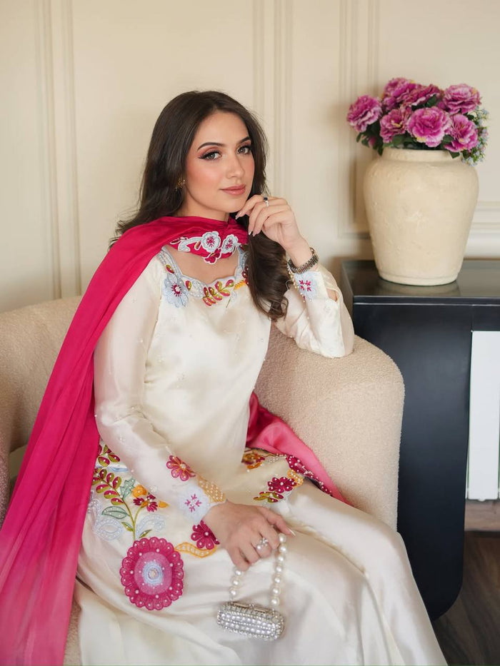 Graceful Woman in White and Pink