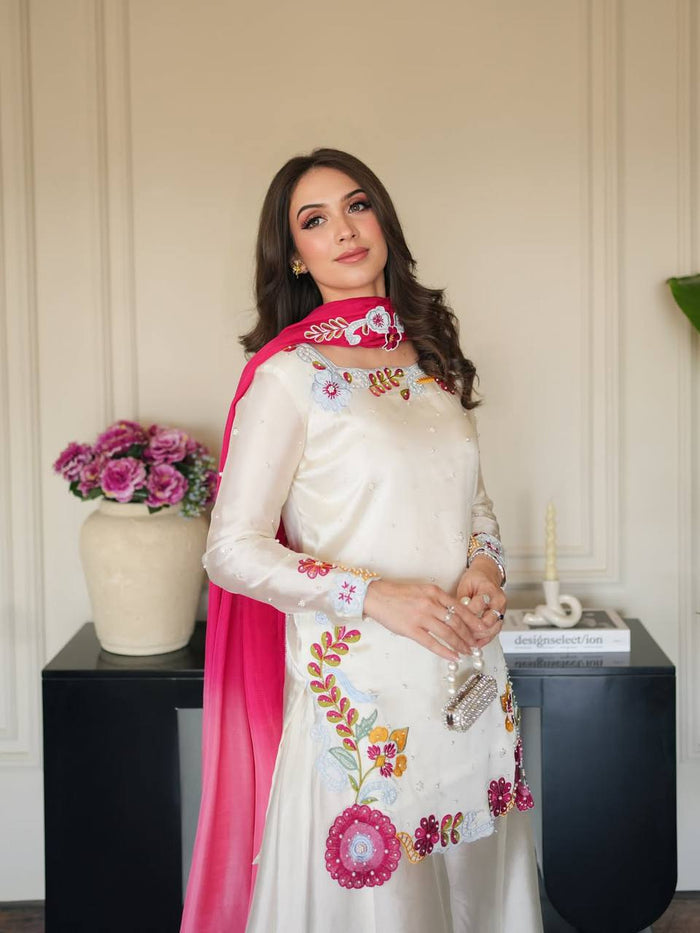 Graceful Woman in White and Pink