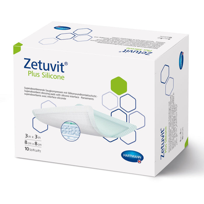 Hartmann Zetuvit Plus Silicone Super Absorbent Dressing, Adhesive, Square — 3" x 3"