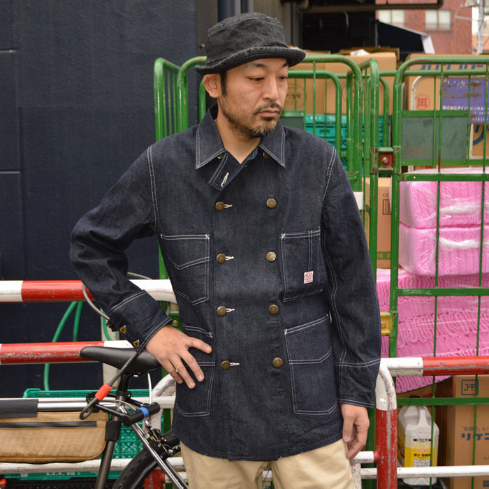 HEADLIGHT "HD15844" 9.5oz. SPECIAL WEAVE DENIM DOUBLE BREASTED COAT