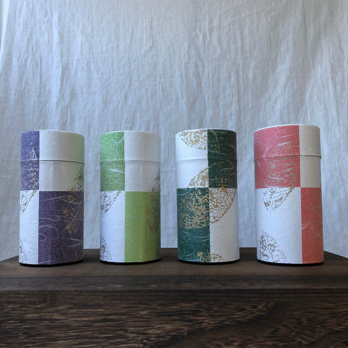 Okumura Seikan: Green Tea in Tea Can, Washi Paper - Gold leaf purple　讃香　紫