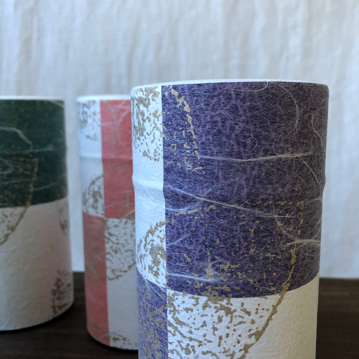 Okumura Seikan: Green Tea in Tea Can, Washi Paper - Gold leaf purple　讃香　紫