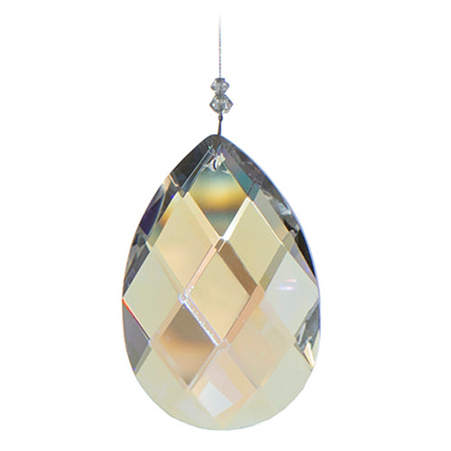 Large Faceted Tear Drop Crystal Suncatcher  – Aurora Borealis (Iridescent) Finish