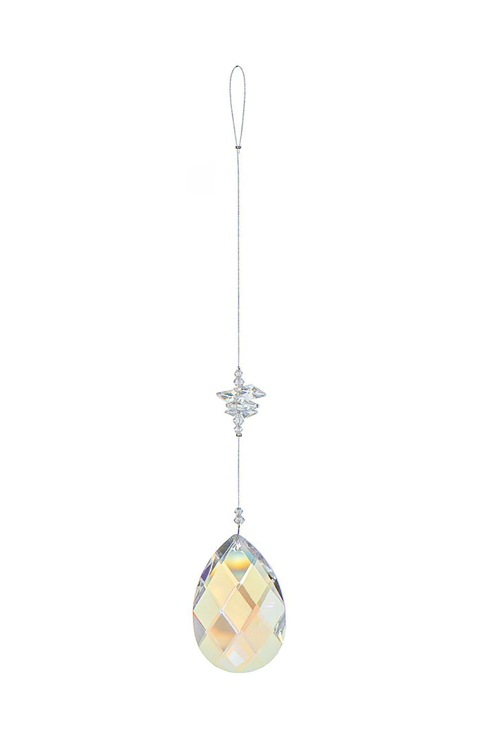Large Faceted Tear Drop Crystal Suncatcher  – Aurora Borealis (Iridescent) Finish