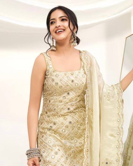 Luxurious Silk Suit with Intricate Embroidery
