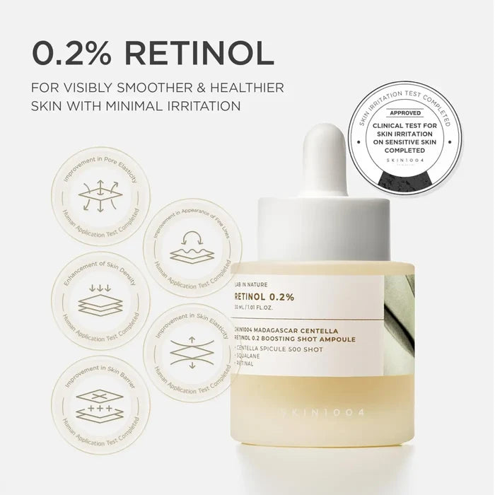 Madagascar Centella Retinol 0.2 Boosting Shot Ampoule 30ml - Serum and Skin1004 Face Serums