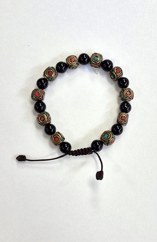 Mala Bracelet - Black Onyx & Brass Beads