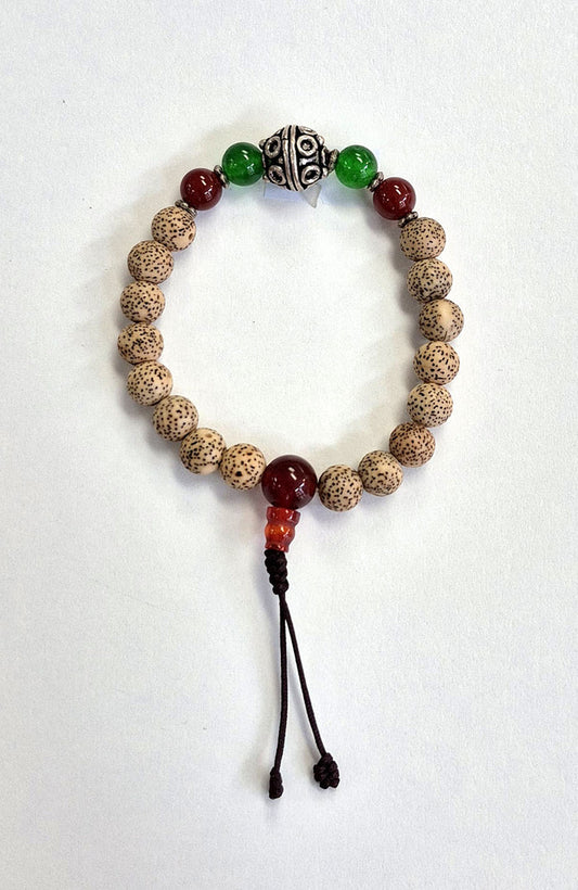 Mala Bracelet - Lotus Seed with Carnelian & Green Onyx