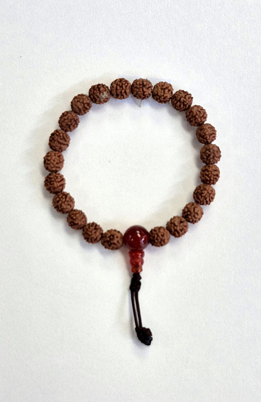 Mala Bracelet - Rudraksha with Carnelian Guru Bead