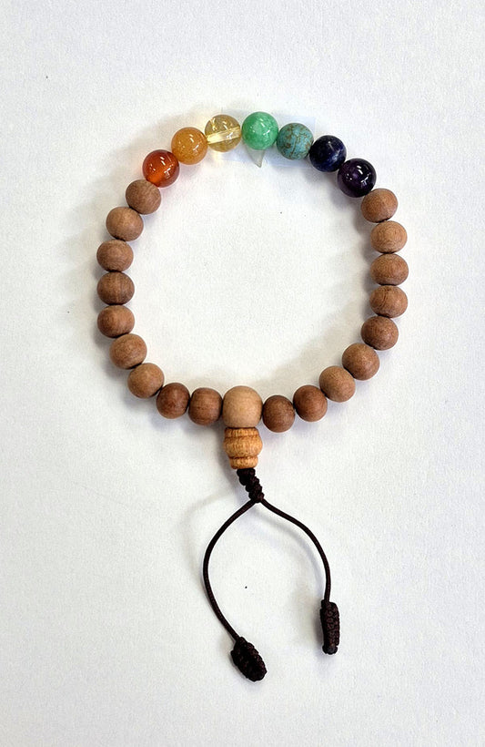 Mala Bracelet - Sandalwood & Chakra Beads