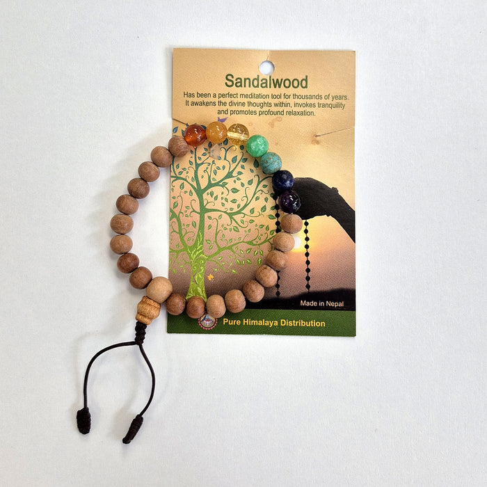 Mala Bracelet - Sandalwood & Chakra Beads