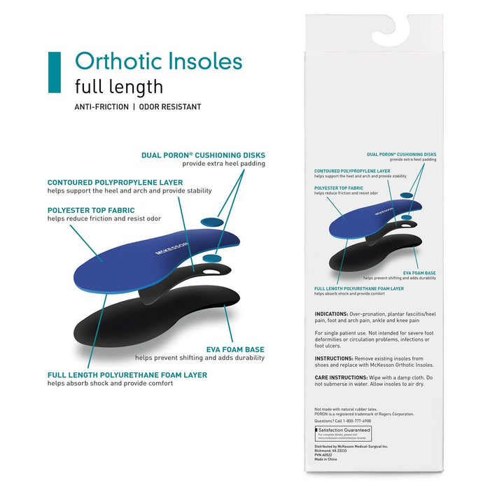 McKesson Orthotic Insoles Full Length, 1 Pair - 16-1005-01B-Box - LL Medico