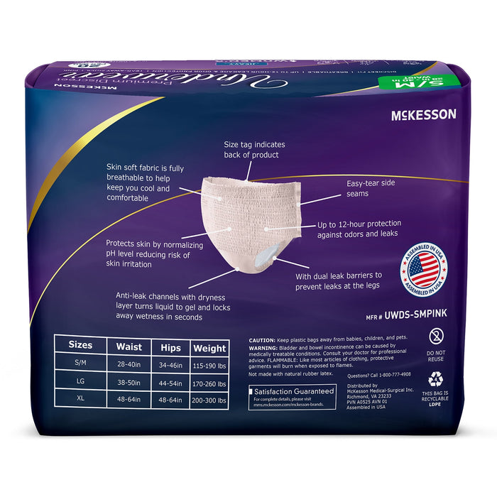McKesson Women's Premium Discreet Pull On Absorbent Underwear, Heavy - UWDS-XLPINK-Pack - LL Medico