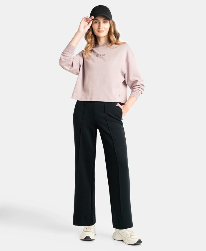 Microfiber Cotton Blend Elastane Stretch Relaxed Fit Wide Leg Pants with Zipper Pockets - Black