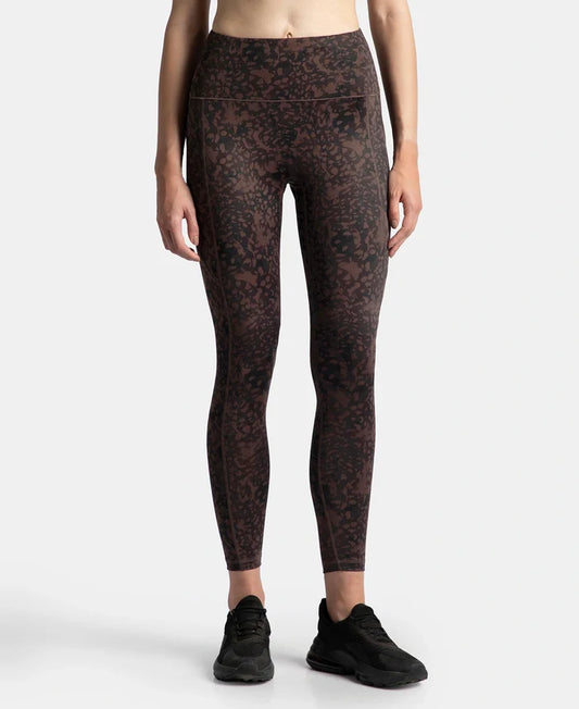 Microfiber Elastane Stretch Performance 7/8th Leggings with Broadwaistband & Back Pocket - Coffee Print