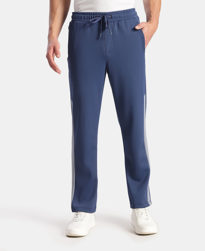 Microfiber Fabric Slimfit Trackpant with Zipper Pockets and StayFresh Treatment - Navy & Grey