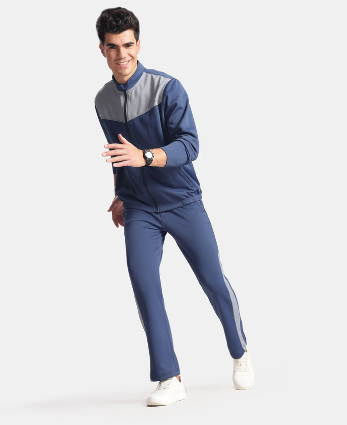 Microfiber Fabric Slimfit Trackpant with Zipper Pockets and StayFresh Treatment - Navy & Grey